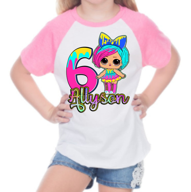 LOL Splatter Doll - Custom Raglan Tshirt - 6 Other Dolls to choose from