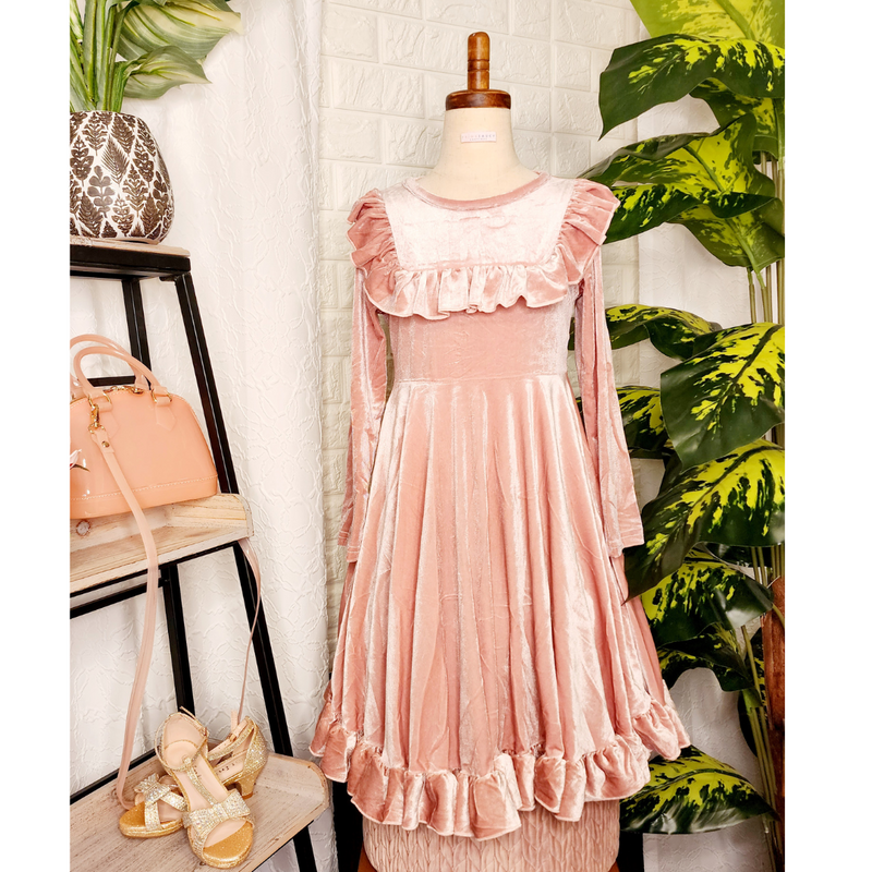 Girls Pink Velvet Holiday Dress Prim Saucy Boutique
