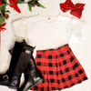 Girls Red Buffalo Plaid Skirt Set
