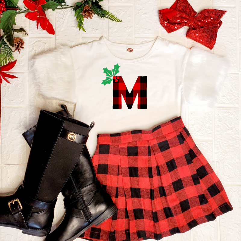 Girls Red Buffalo Plaid Skirt Set