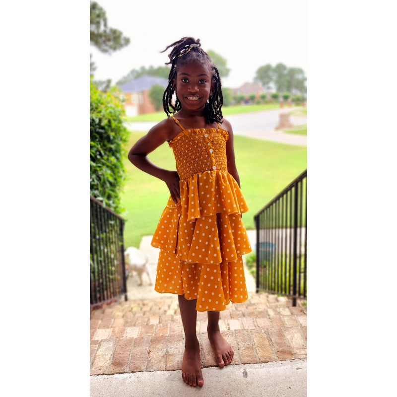 Girls Mustard Polka Dot Cami Dress Prim Saucy Boutique