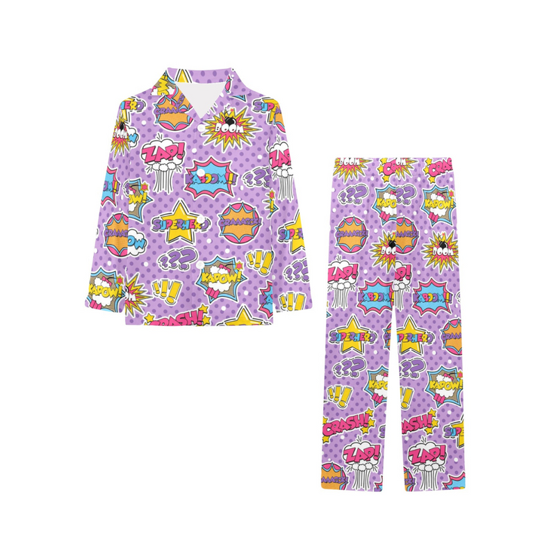 Big Girls Collared Button Up Long Sleeve Pajama Set