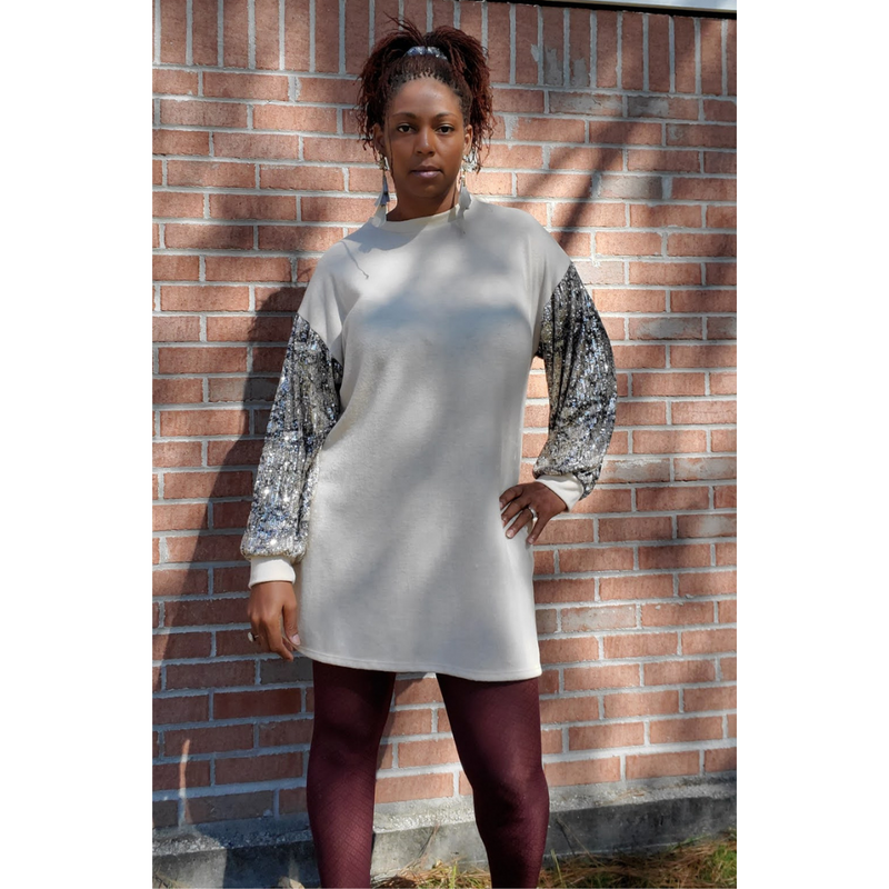 Mommy Me Cream Holiday Sequin Sleeve Dresses Prim Saucy Boutique