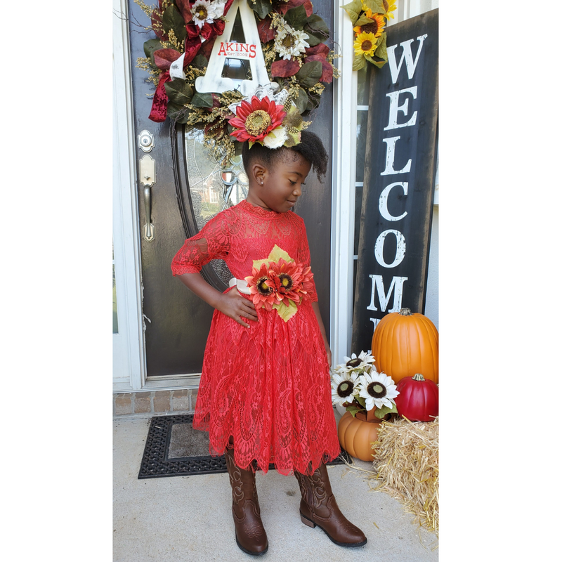 Red Paisley Lace Party Dress