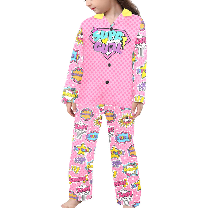 Little Girls Collared Button Up Long Sleeve Pajama Set