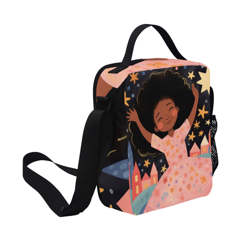 Afro Dreamer Girl Crossbody Insulated Lunch Bag