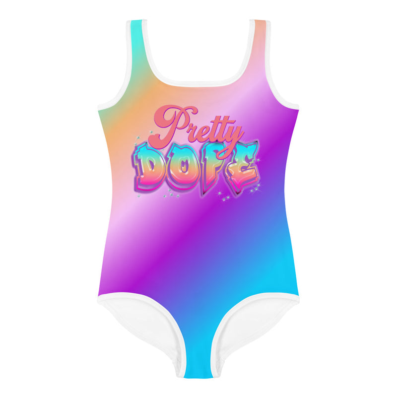 Pretty Dope White Trim All-Over Print Kids Swimsuit