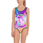 I Dont Believe in Humans, Funny Unicorn Kids Swimsuit, Sizes 2-7