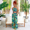Navy and Green Tropical Leaf Print Wide Leg Pants with Halter Top